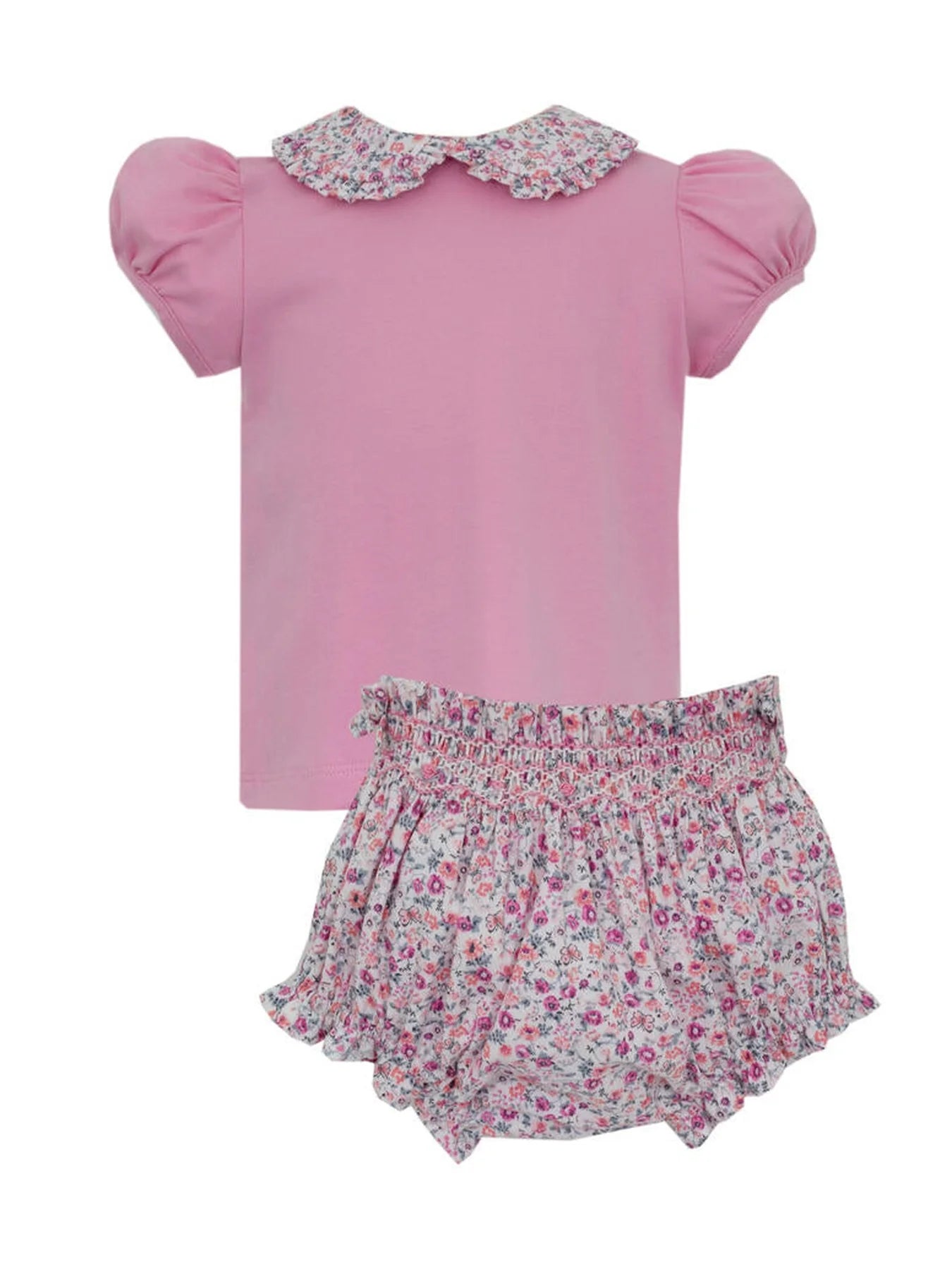 Pink Collared Shirt Smocked Floral Bloomer Set