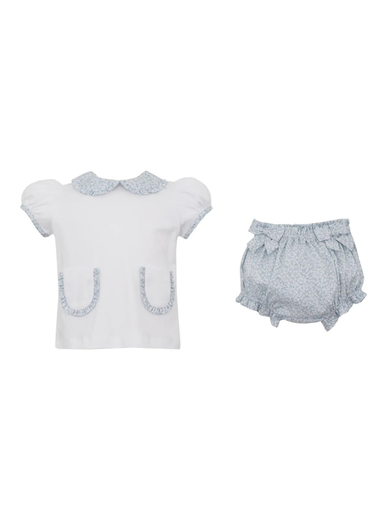 Light Blue Floral Bow Bloomer Pocket Tee Set