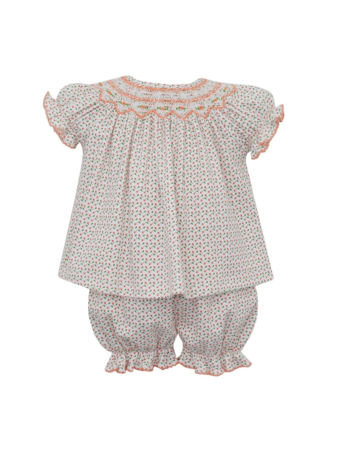 Orange Floral Smocked Bishop Bloomer Set