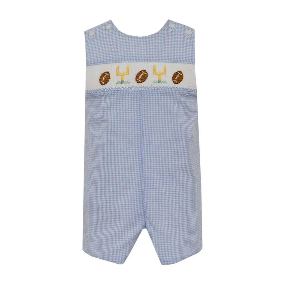 Light Blue Gingham Smocked Football Jon Jon