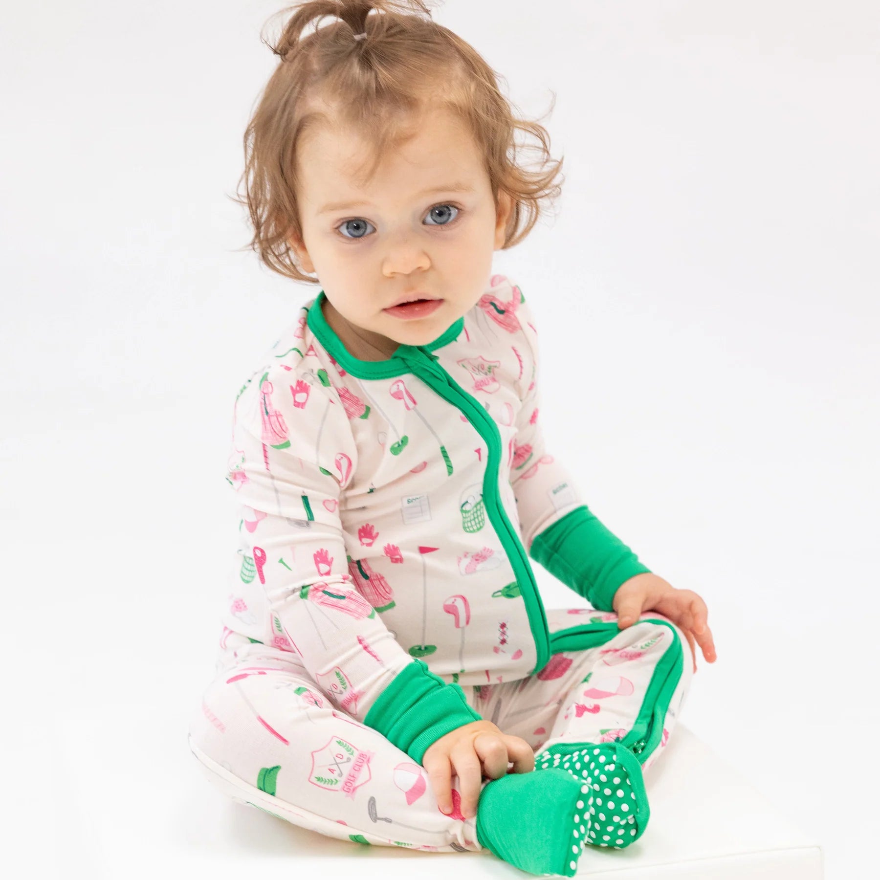 Pink & Green Golf Club Zip Romper