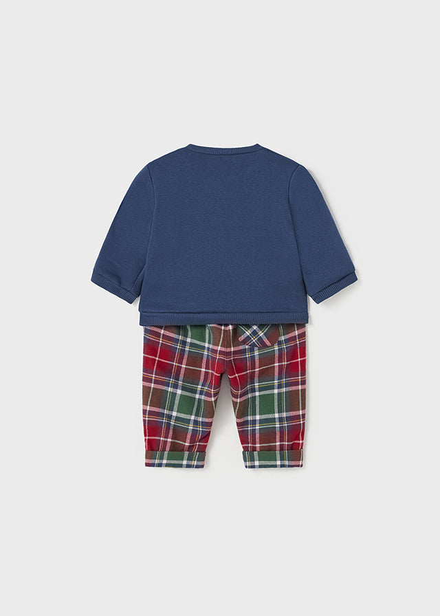 Plaid Trousers & Applique Dog Sweatshirt