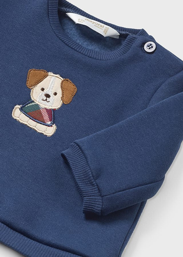 Plaid Trousers & Applique Dog Sweatshirt