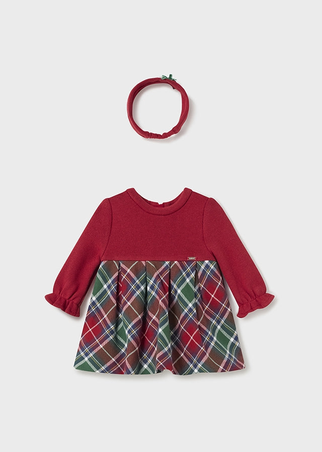 Red Knit Plaid Holiday Dress & Headband