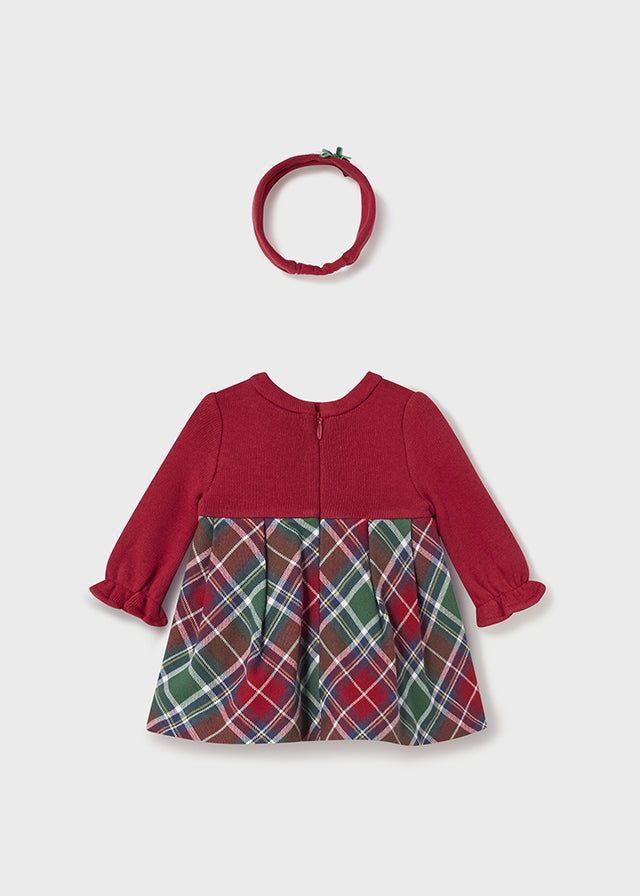 Red Knit Plaid Holiday Dress & Headband