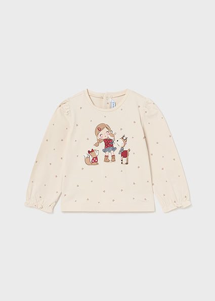 Cream Forest Friends LS Ruffle Cuff Tee