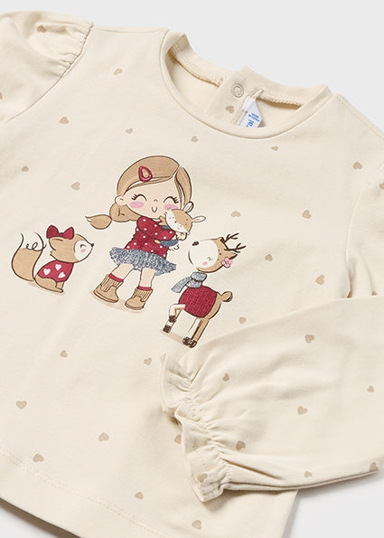 Cream Forest Friends LS Ruffle Cuff Tee