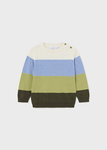 Glacial Blue Forest Stripe Button Sweater