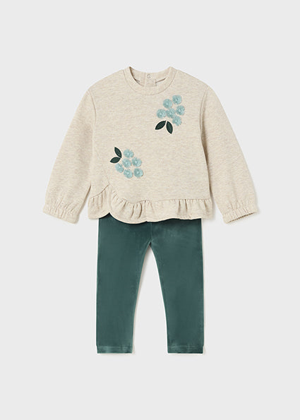 Green Velvet Legging Floral Pullover Set