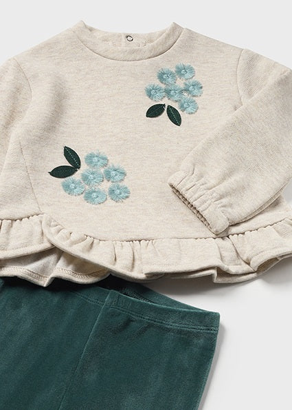 Green Velvet Legging Floral Pullover Set