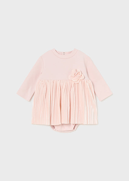 Blush Flower Pleated Bodysuit Dress