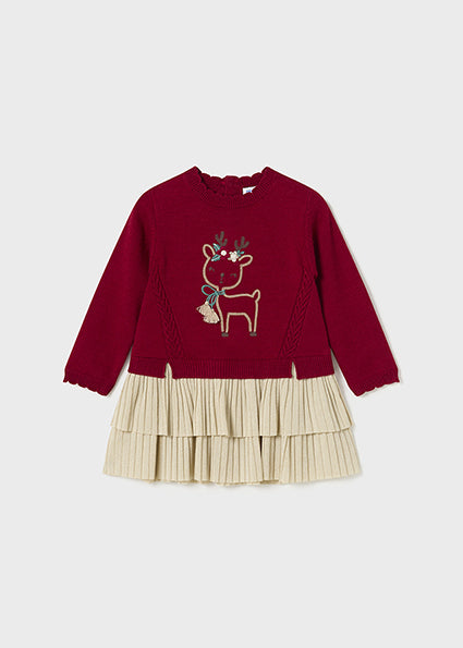 Red Reindeer Tiered Skirt Sweater Dress