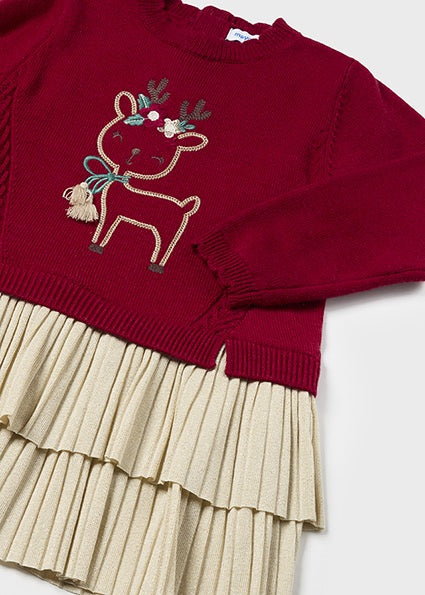 Red Reindeer Tiered Skirt Sweater Dress