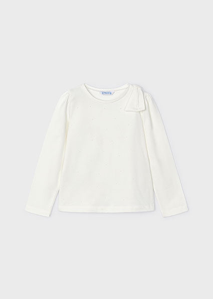 Ivory Bow Shoulder Detail LS Tee