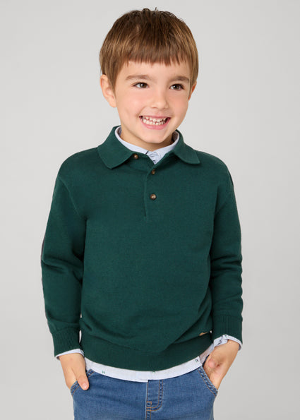 Alpine Green LS Knit Polo Sweater