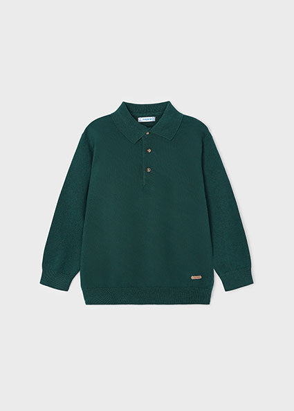 Alpine Green LS Knit Polo Sweater