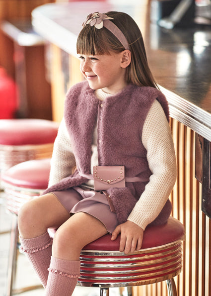 Plum Faux Fur Vest with Belt Bag