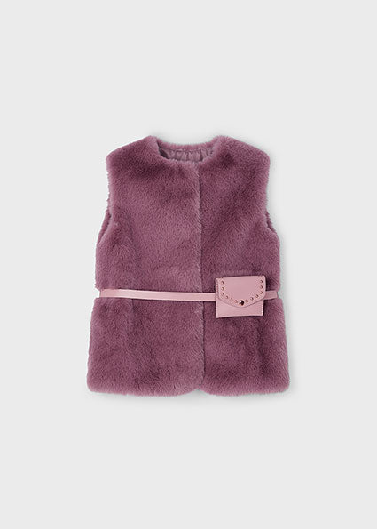 Plum Faux Fur Vest with Belt Bag