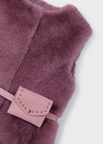 Plum Faux Fur Vest with Belt Bag