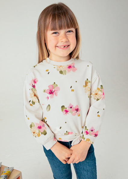 Pink Scattered Floral Cream Sweatshirt