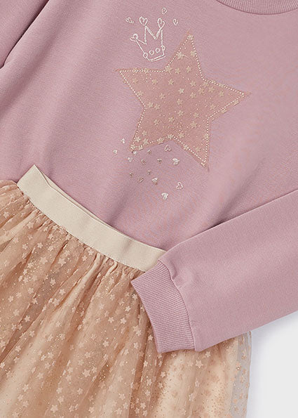 Pink Stars & Crown Pullover Tulle Skirt Set