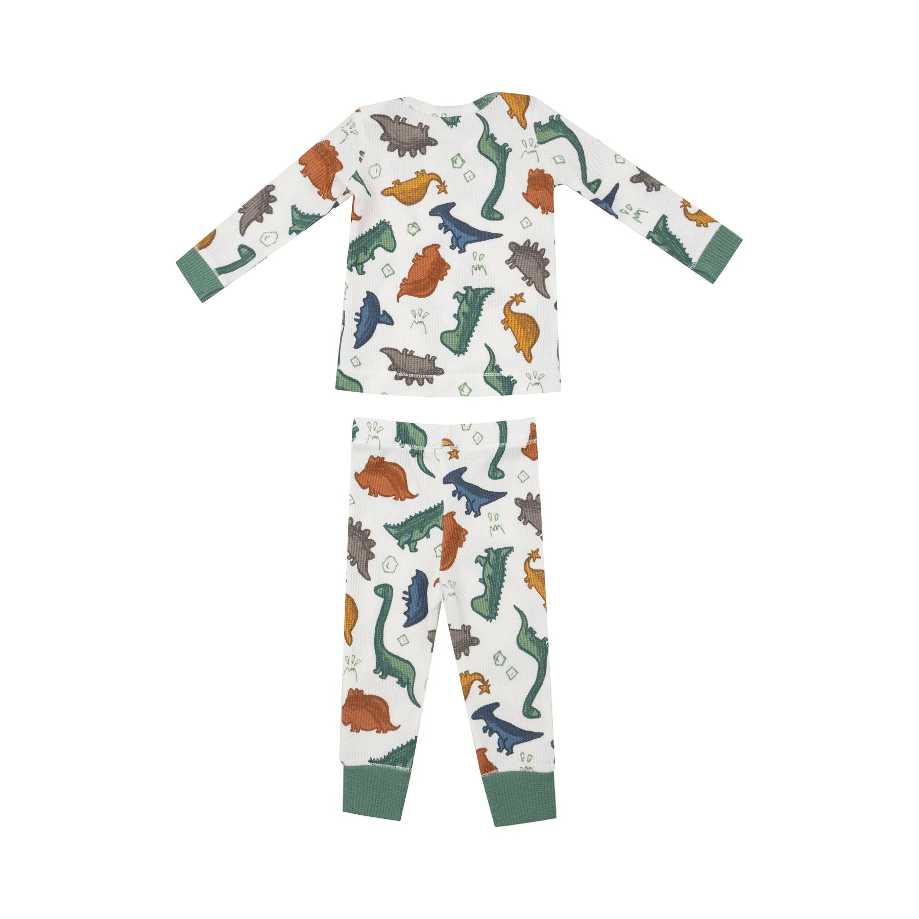 Green Dino Rocks Waffle Knit LS PJ Set