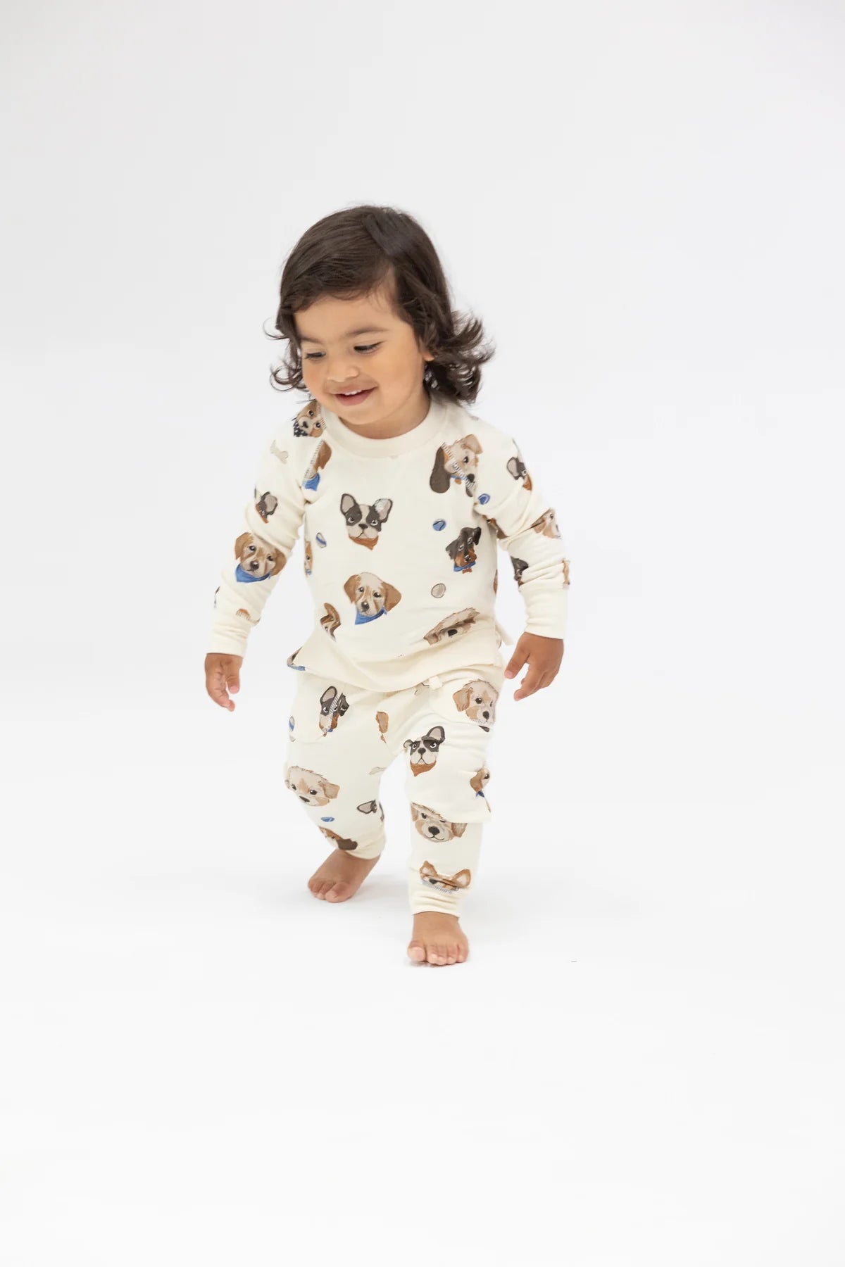 Ivory Puppy Faces French Terry Jogger Set