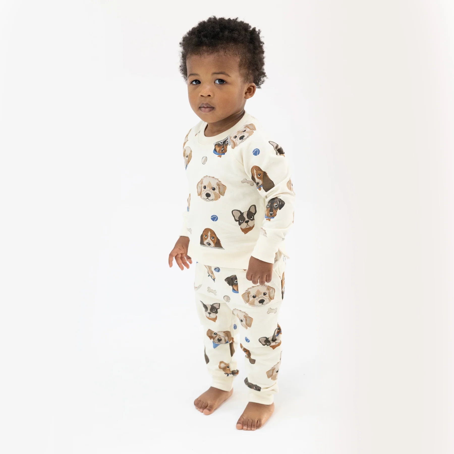 Ivory Puppy Faces French Terry Jogger Set