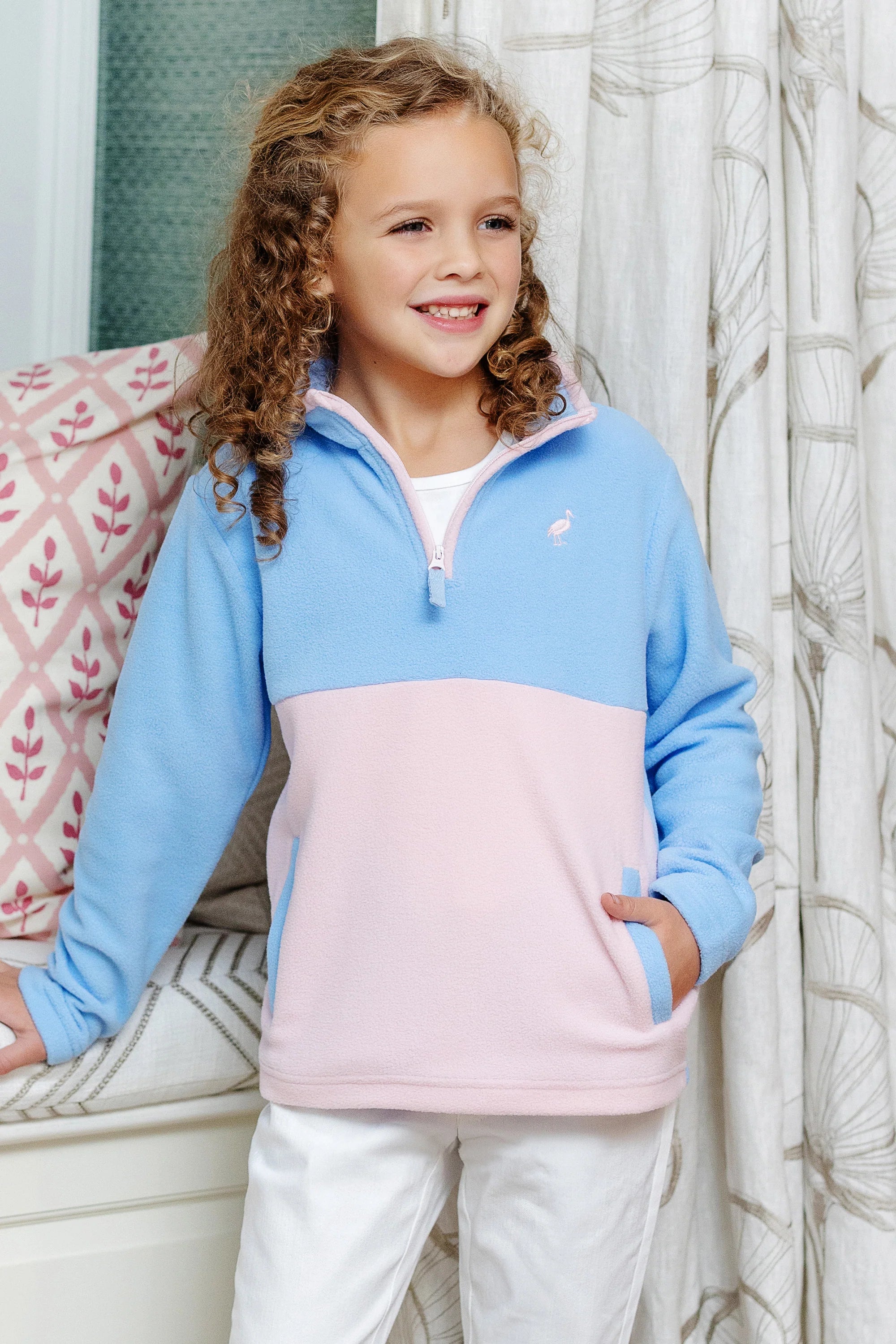 TBBC Fleece Half Zip Beale Street Blue/Palm Beach Pink