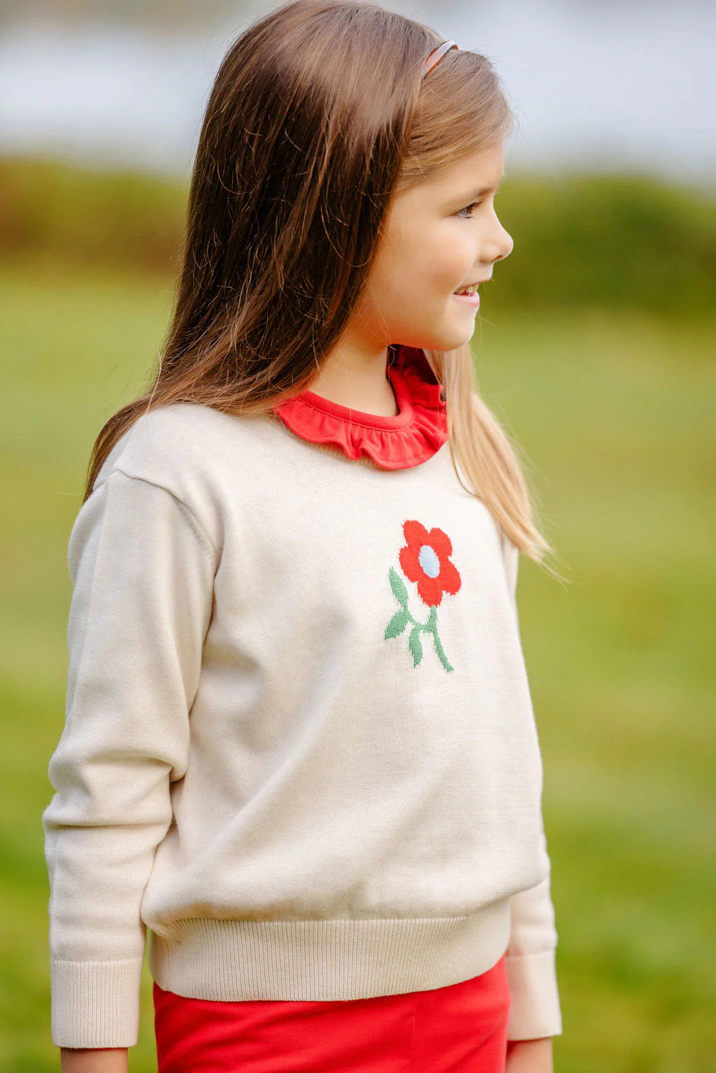 TBBC Isabelle's Intarsia Sweater Sandy Springs Stone Flower