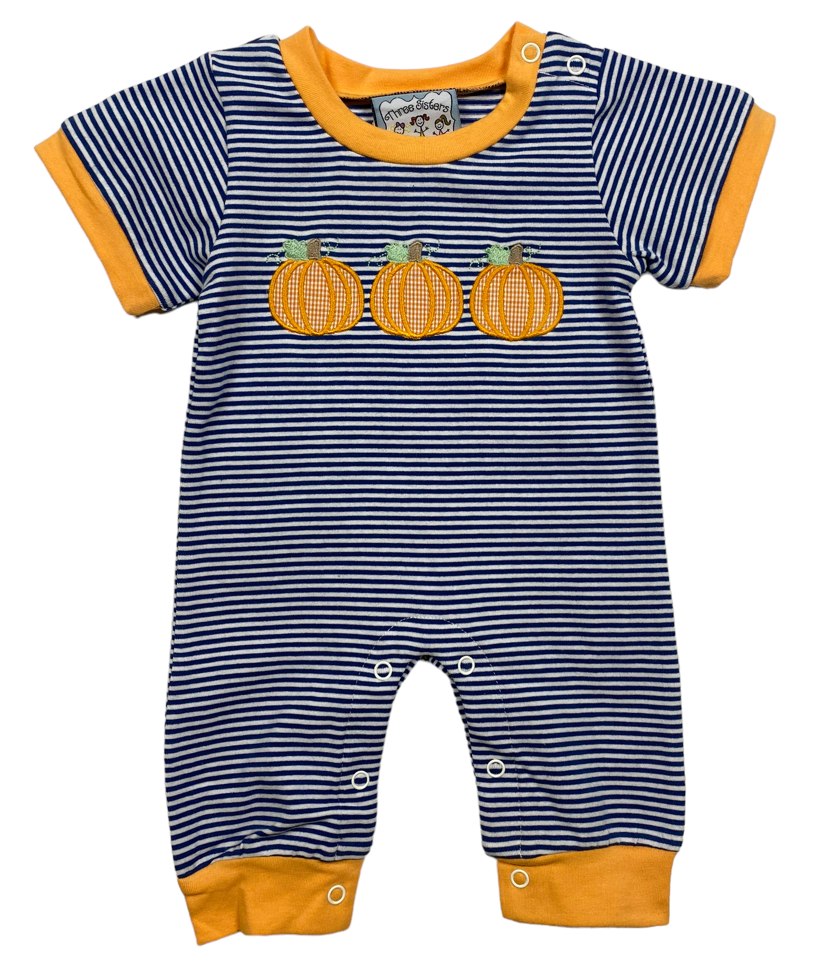 Navy Stripe Pumpkin Applique Boy Romper