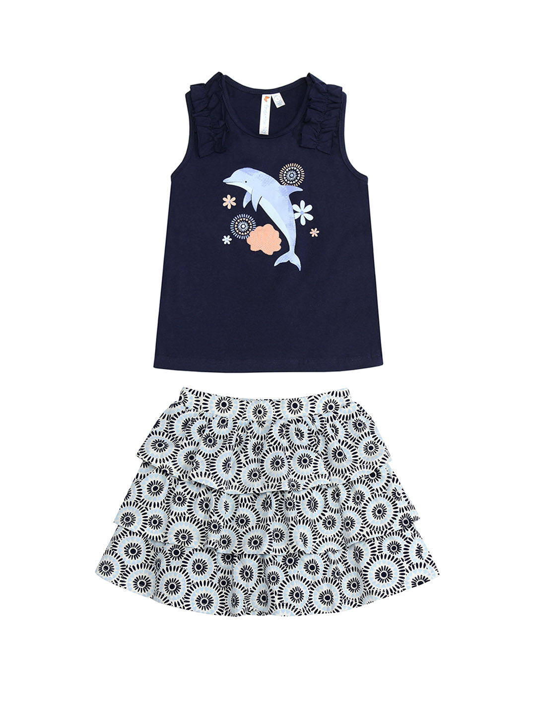 Navy Dolphin Tank & Circle Print Skort Set