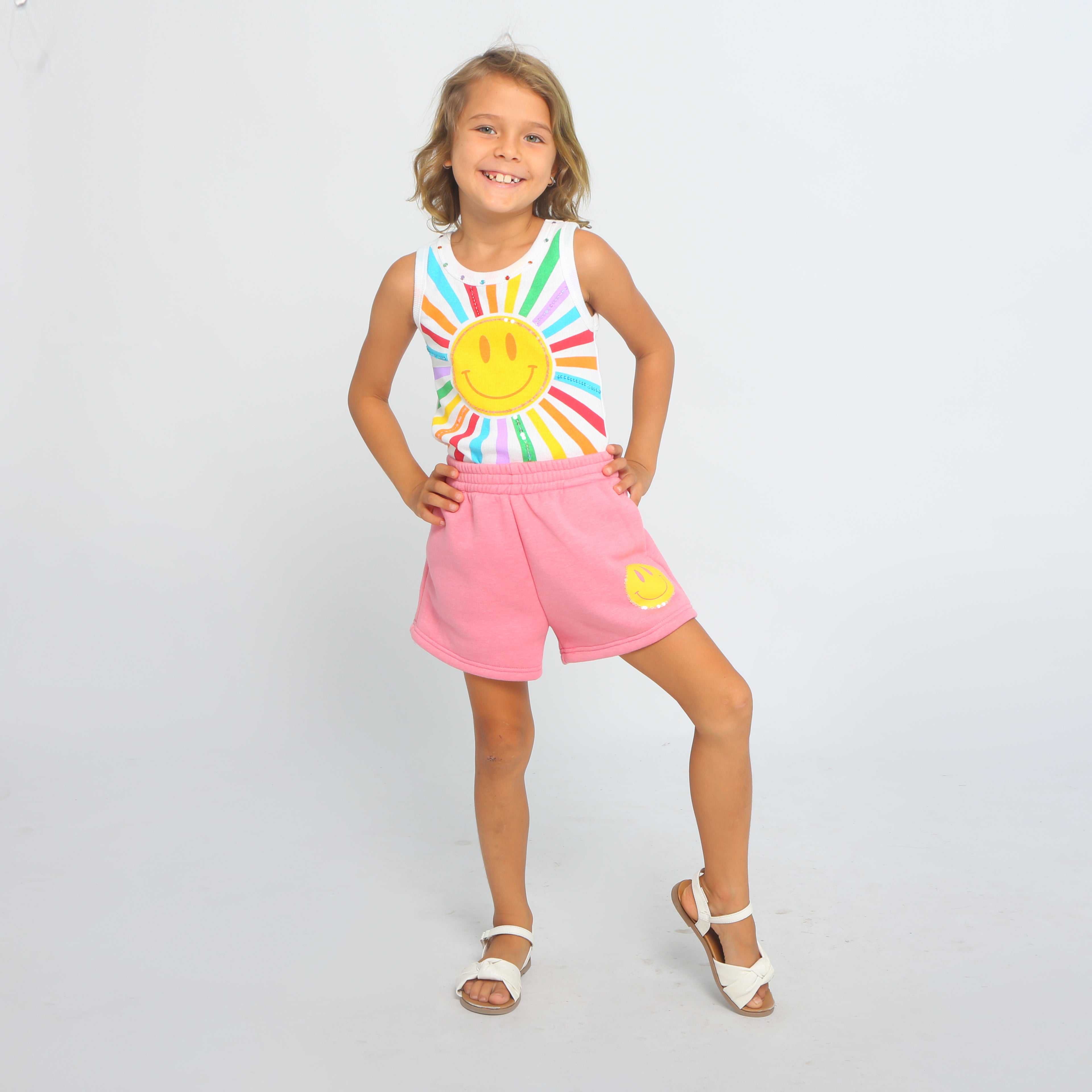 White Smiley Rainbow Sunburst Tank