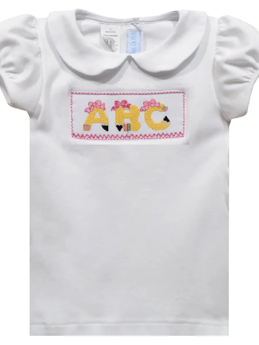 White Collared Smocked ABCs School Tee