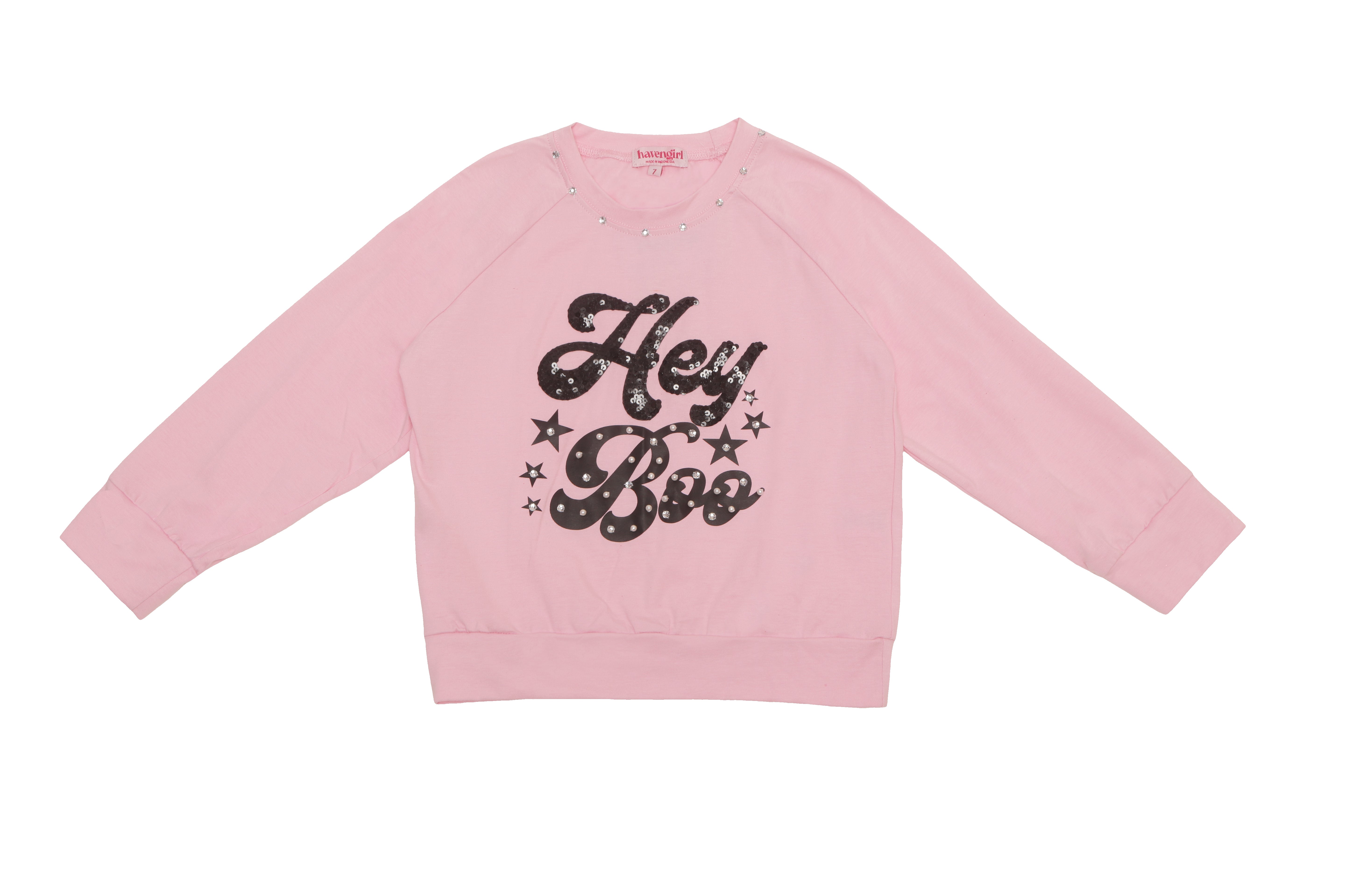 Cotton Candy Pink Hey Boo LS Tee