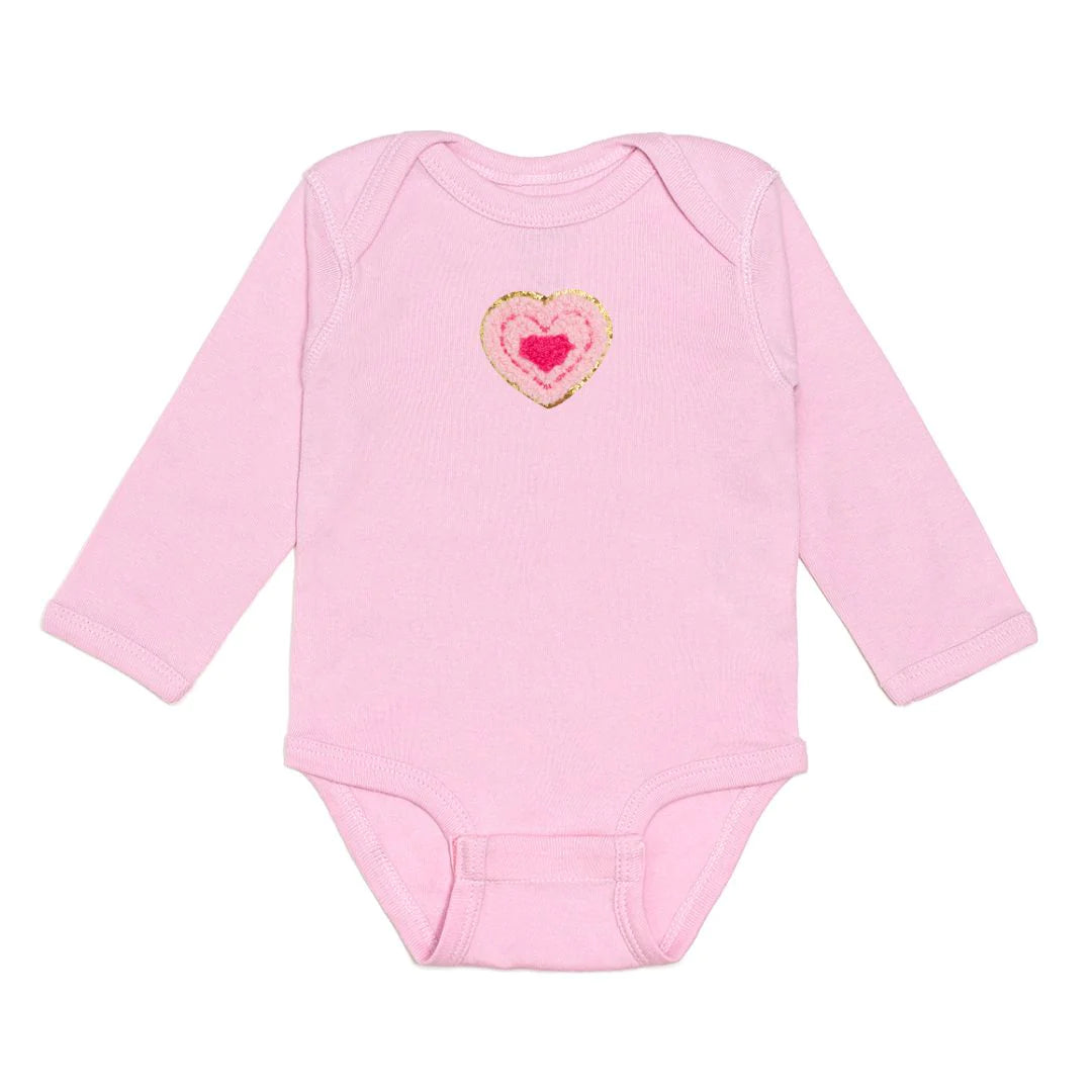 Heart Patch Pink LS Bodysuit