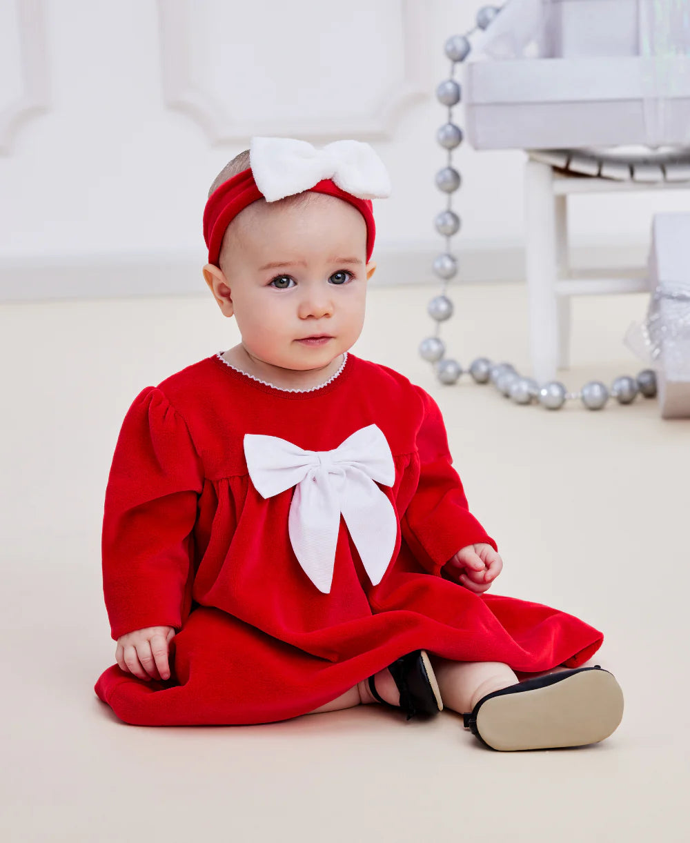 Red & White Christmas Bow Velour Headband