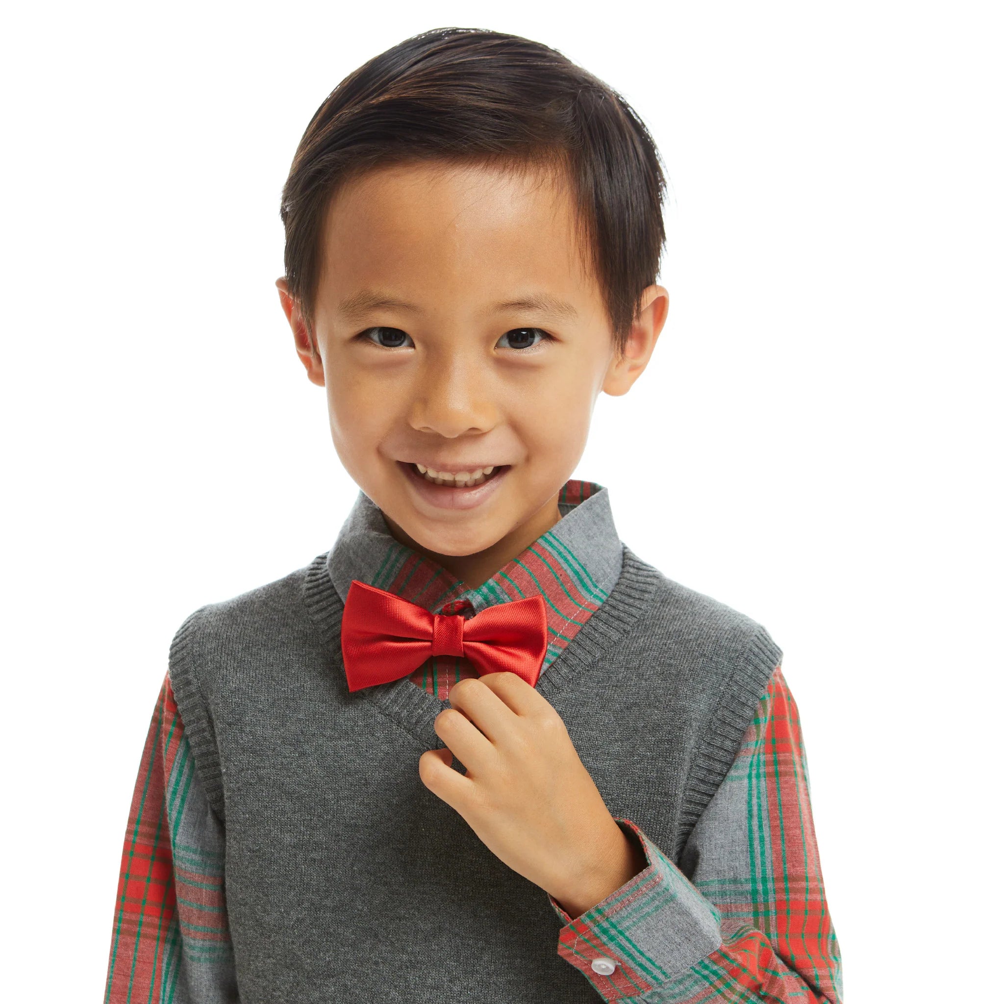 Holiday Check Grey Sweater Vest Bowtie Set