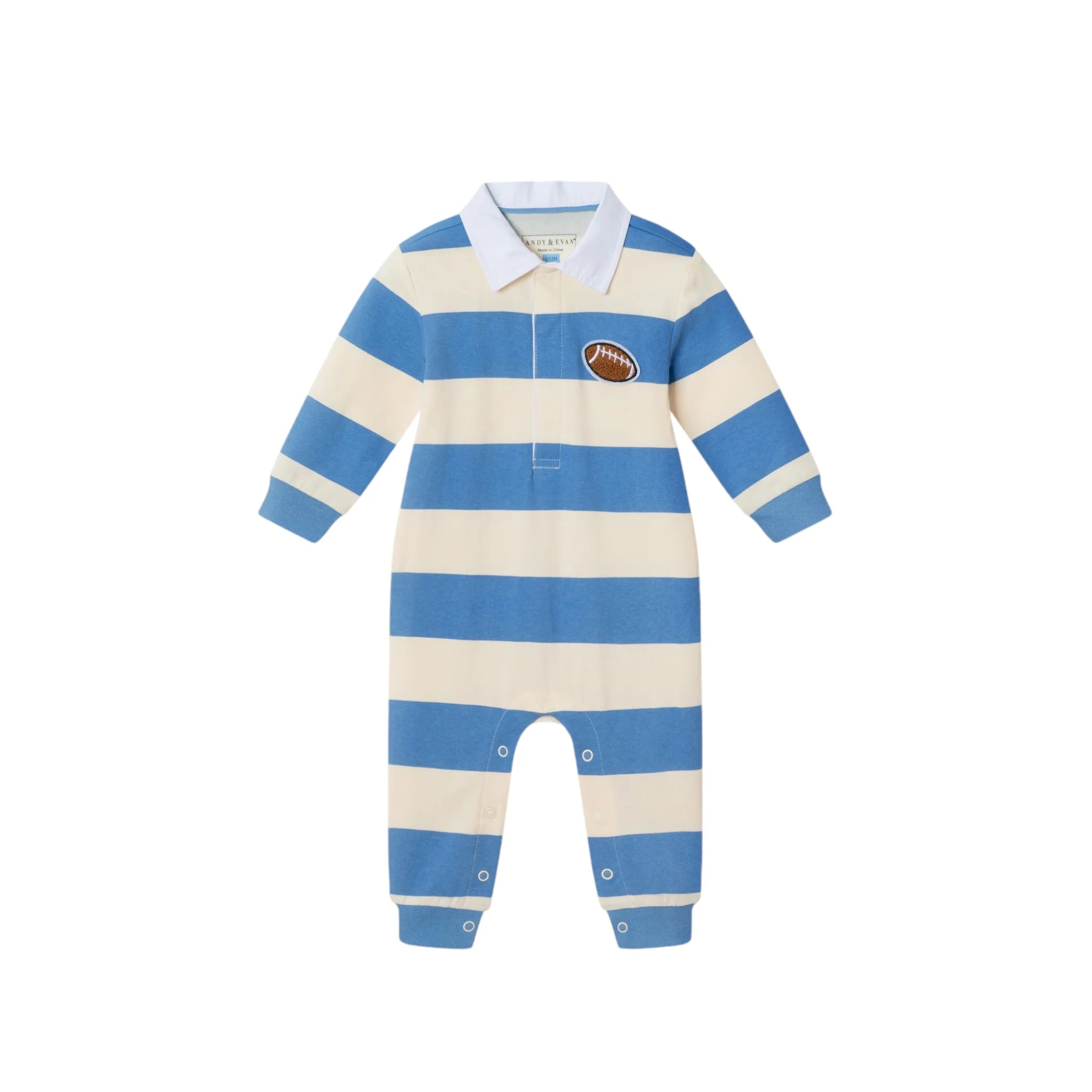 Blue Cream Stripe Polo Romper