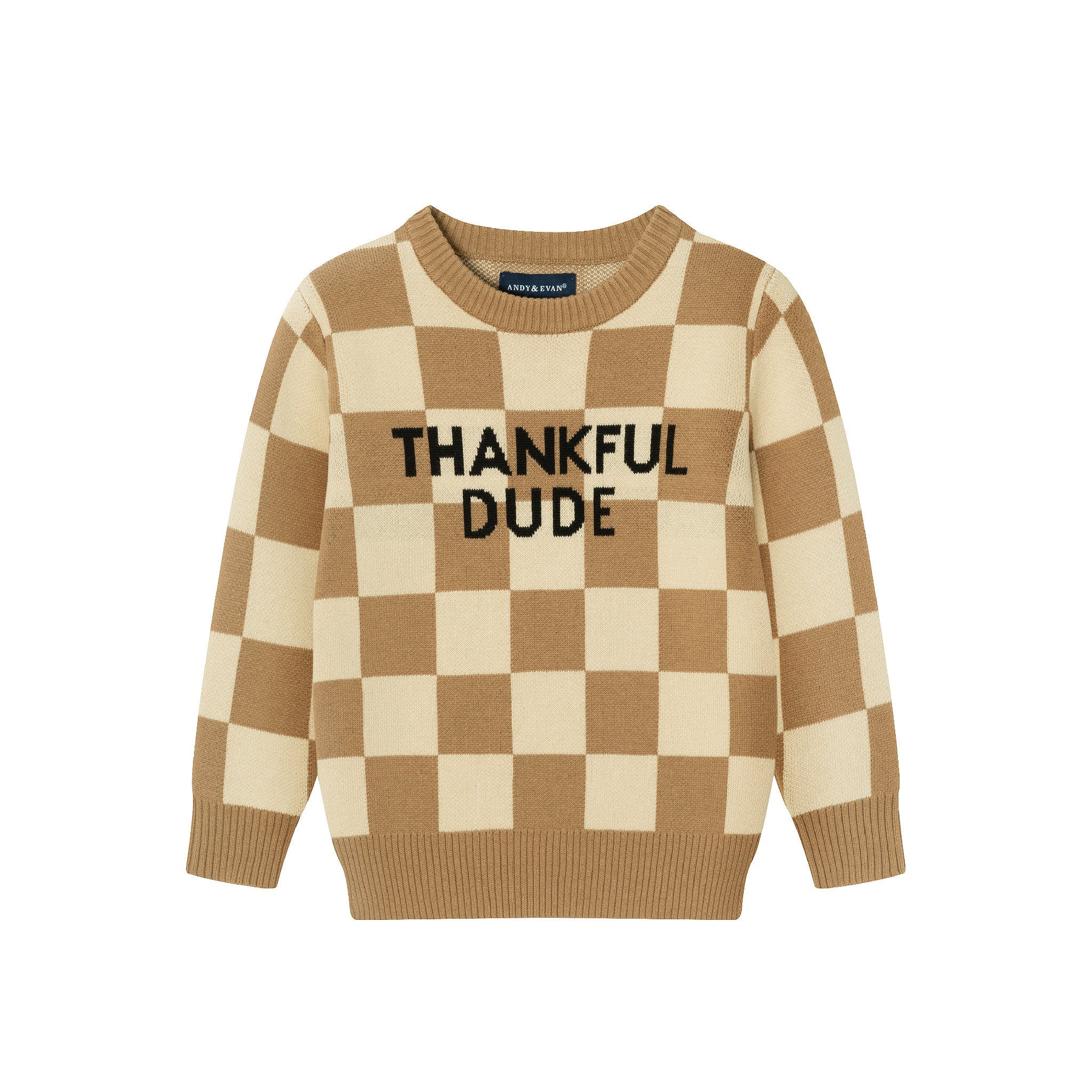 Brown Checkered Thankful Dude Sweater