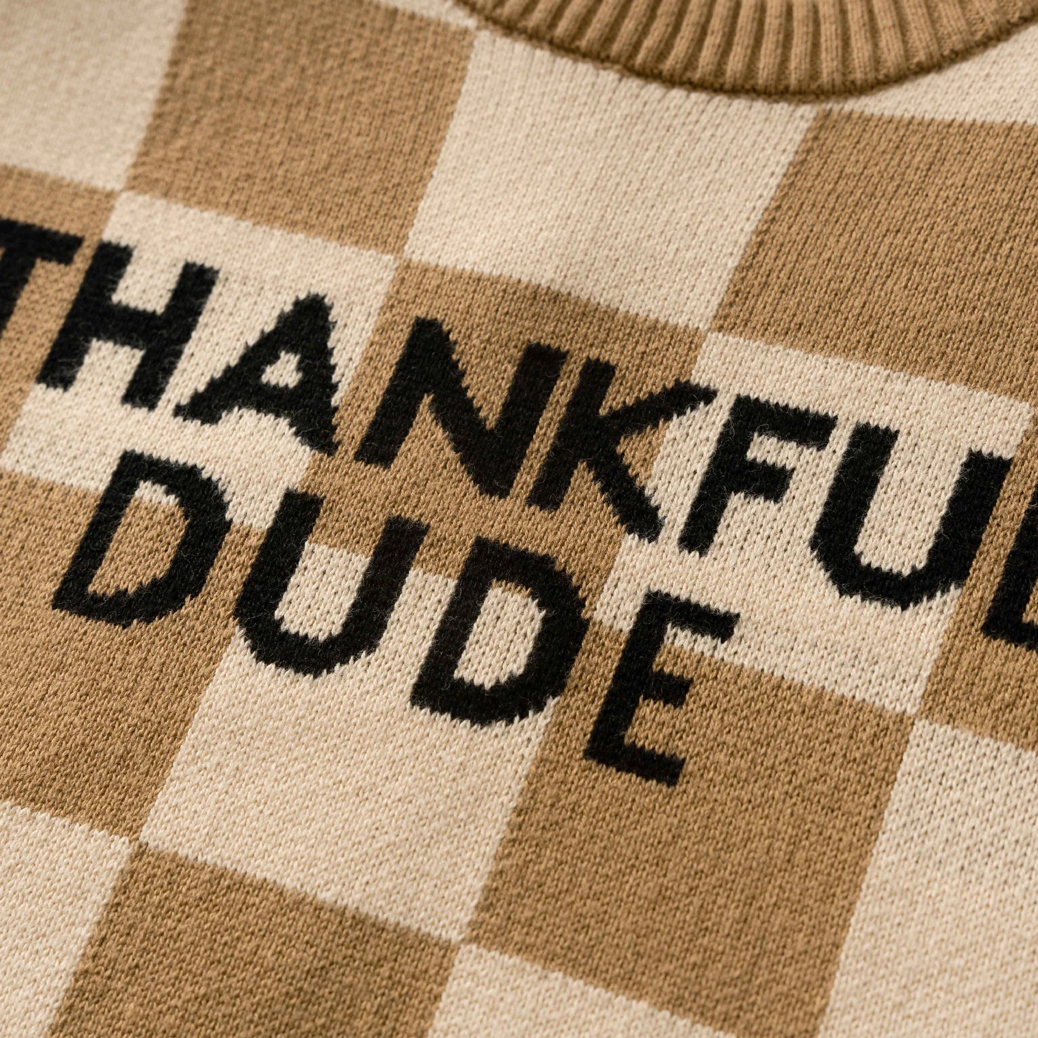 Brown Checkered Thankful Dude Sweater