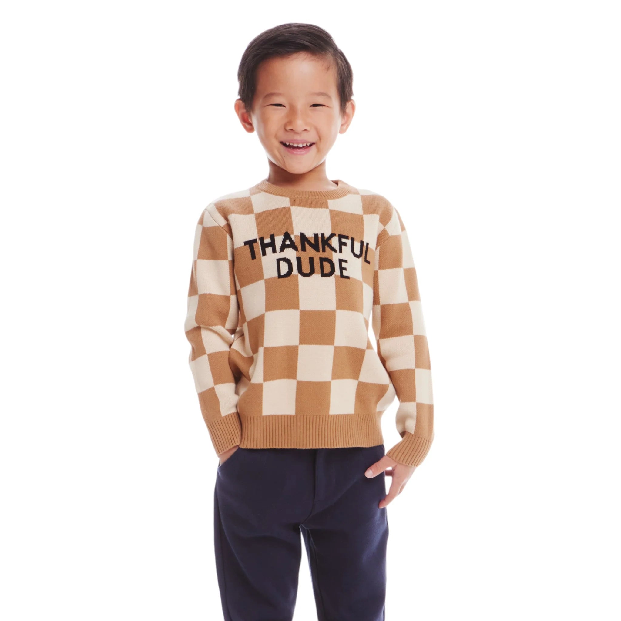 Brown Checkered Thankful Dude Sweater