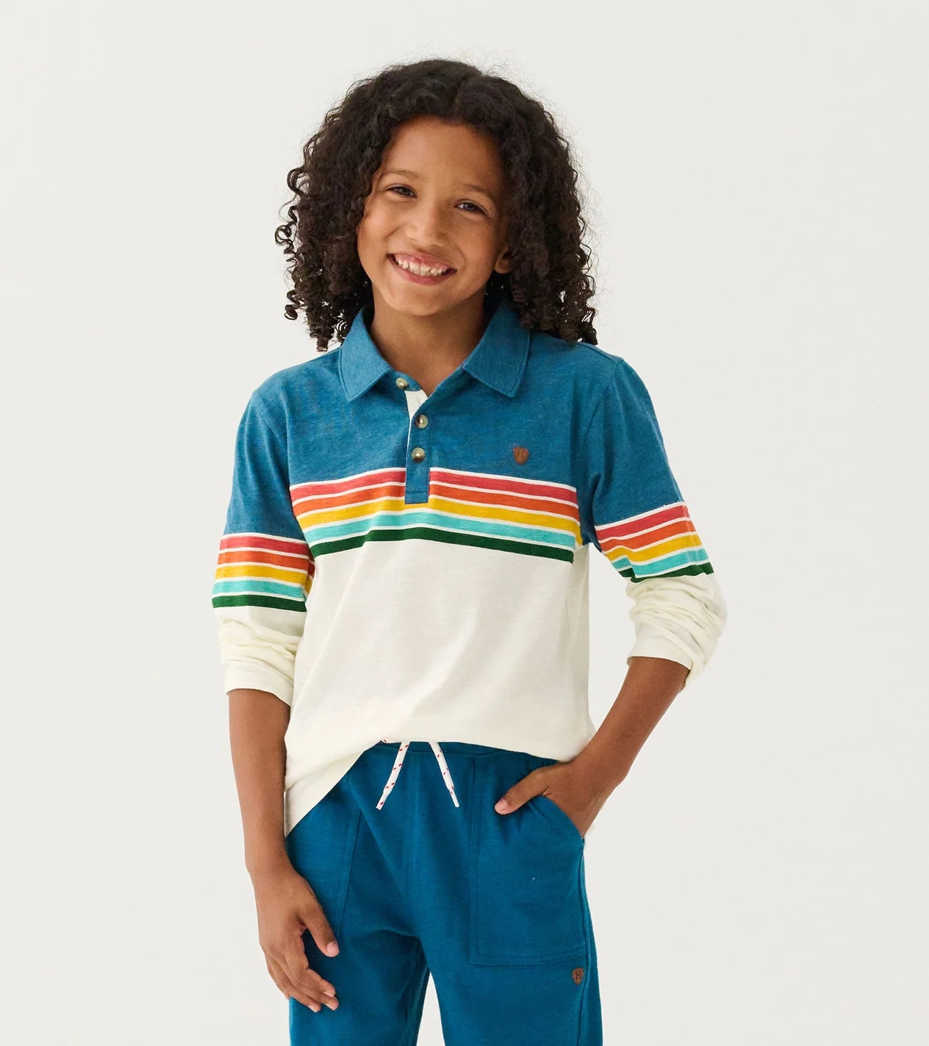 Retro Stripe LS Panelled Polo