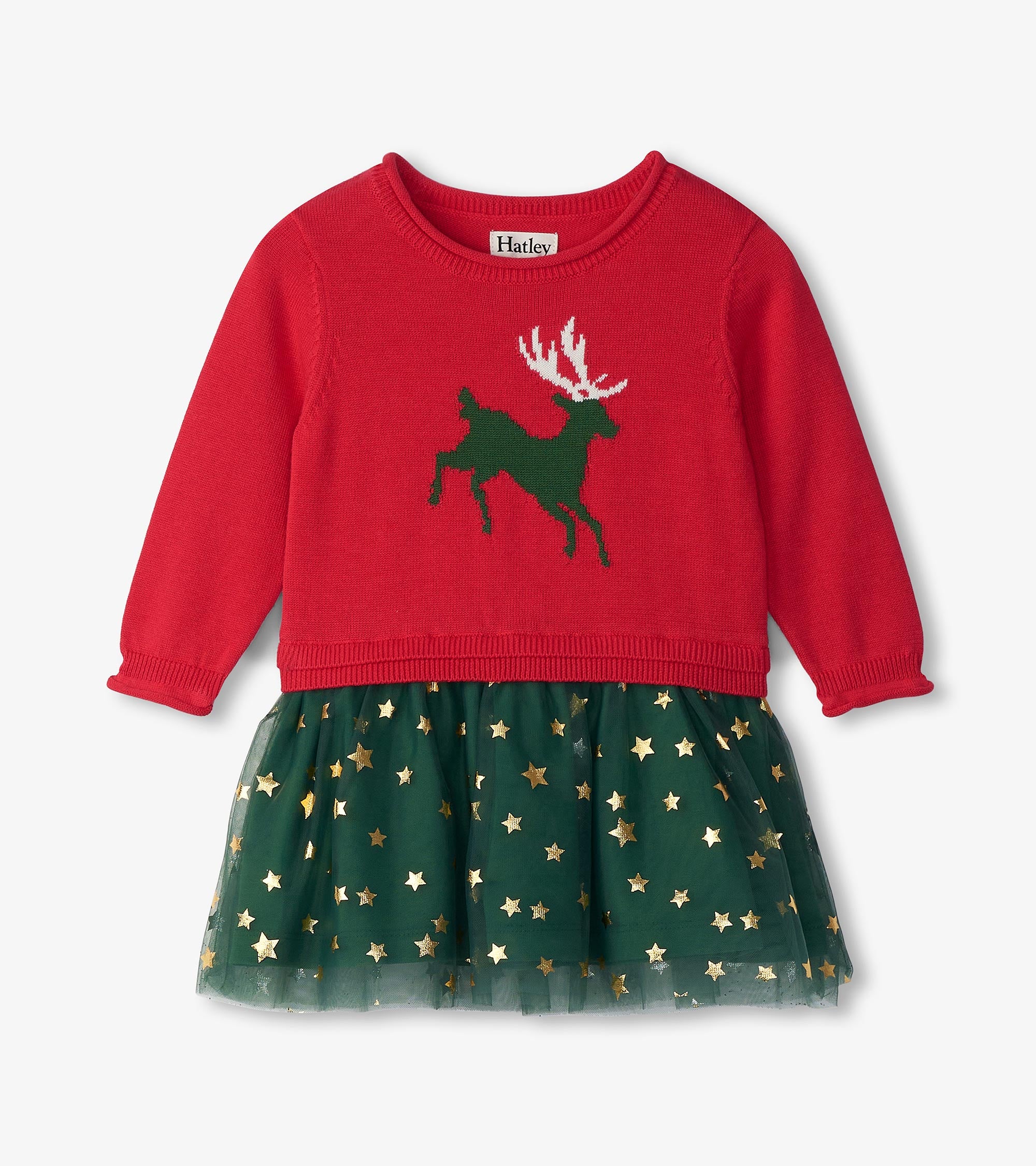 Red Reindeer Drop Waist Sparkle Sweater Knit