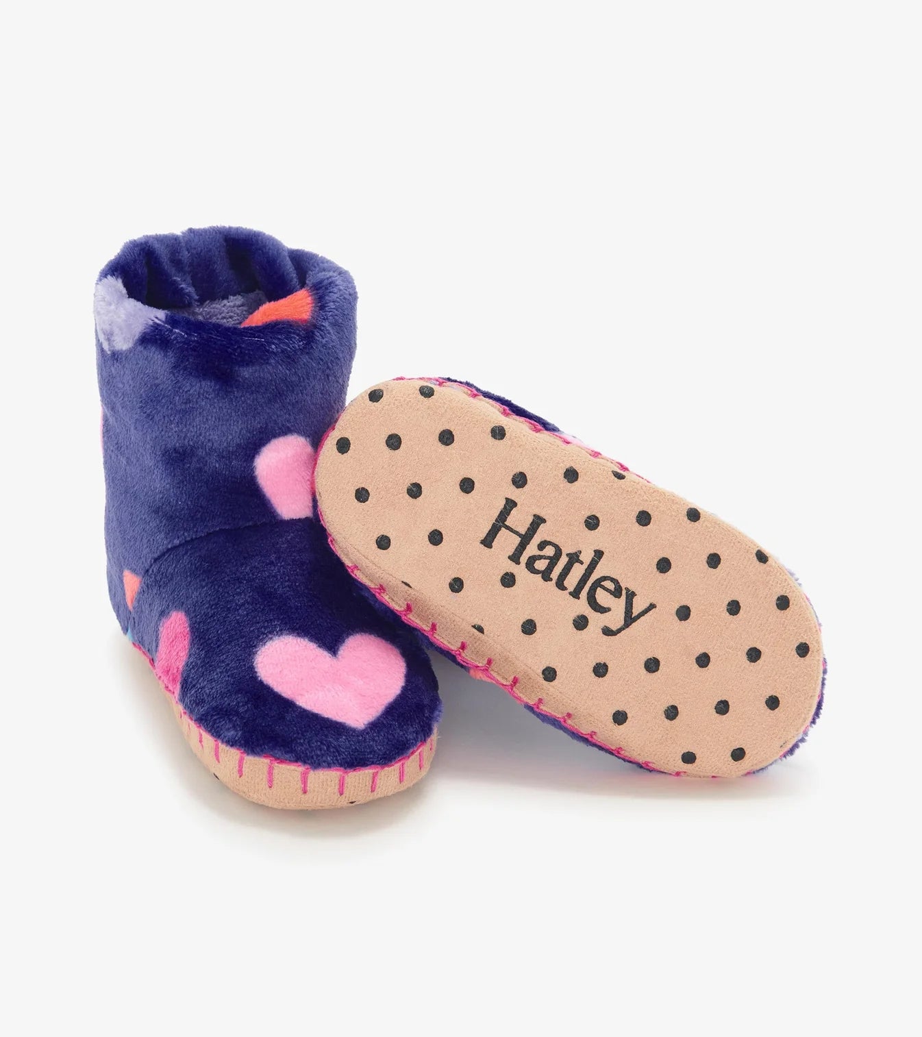 Navy Fleece Hearts Slippers