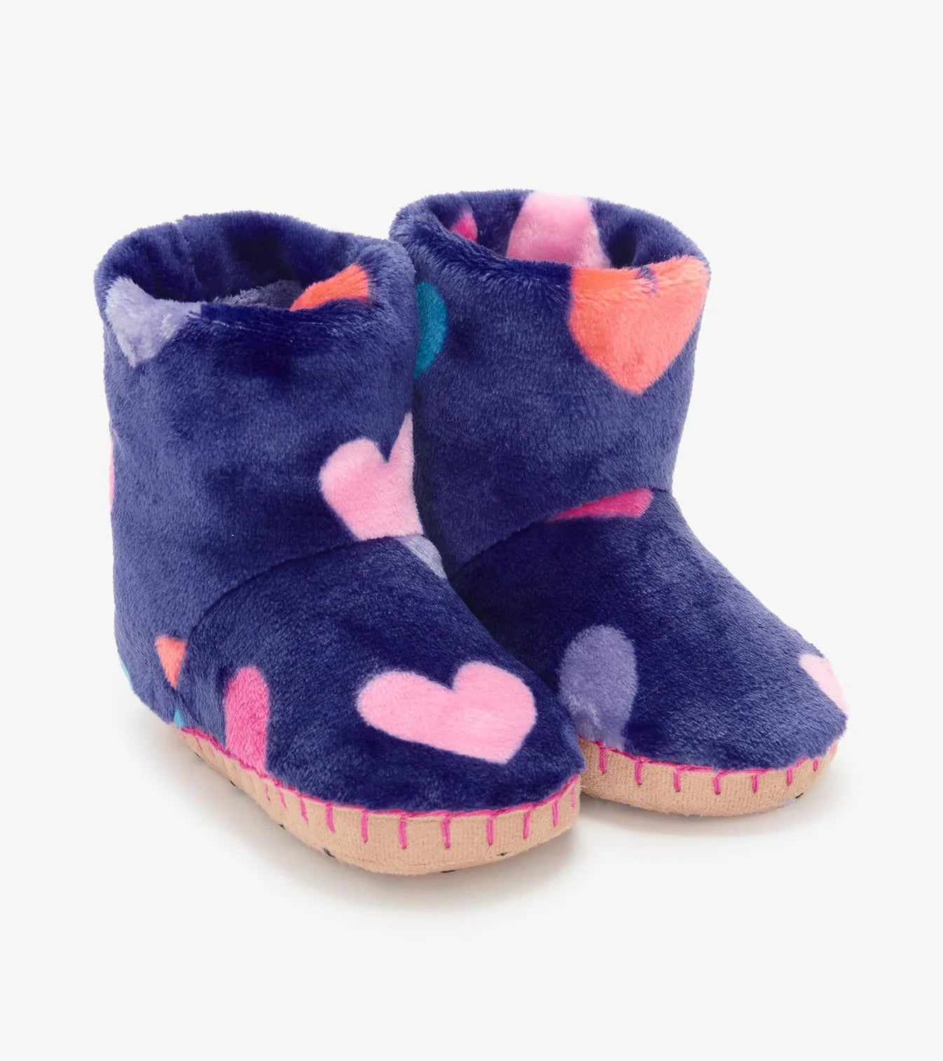 Navy Fleece Hearts Slippers