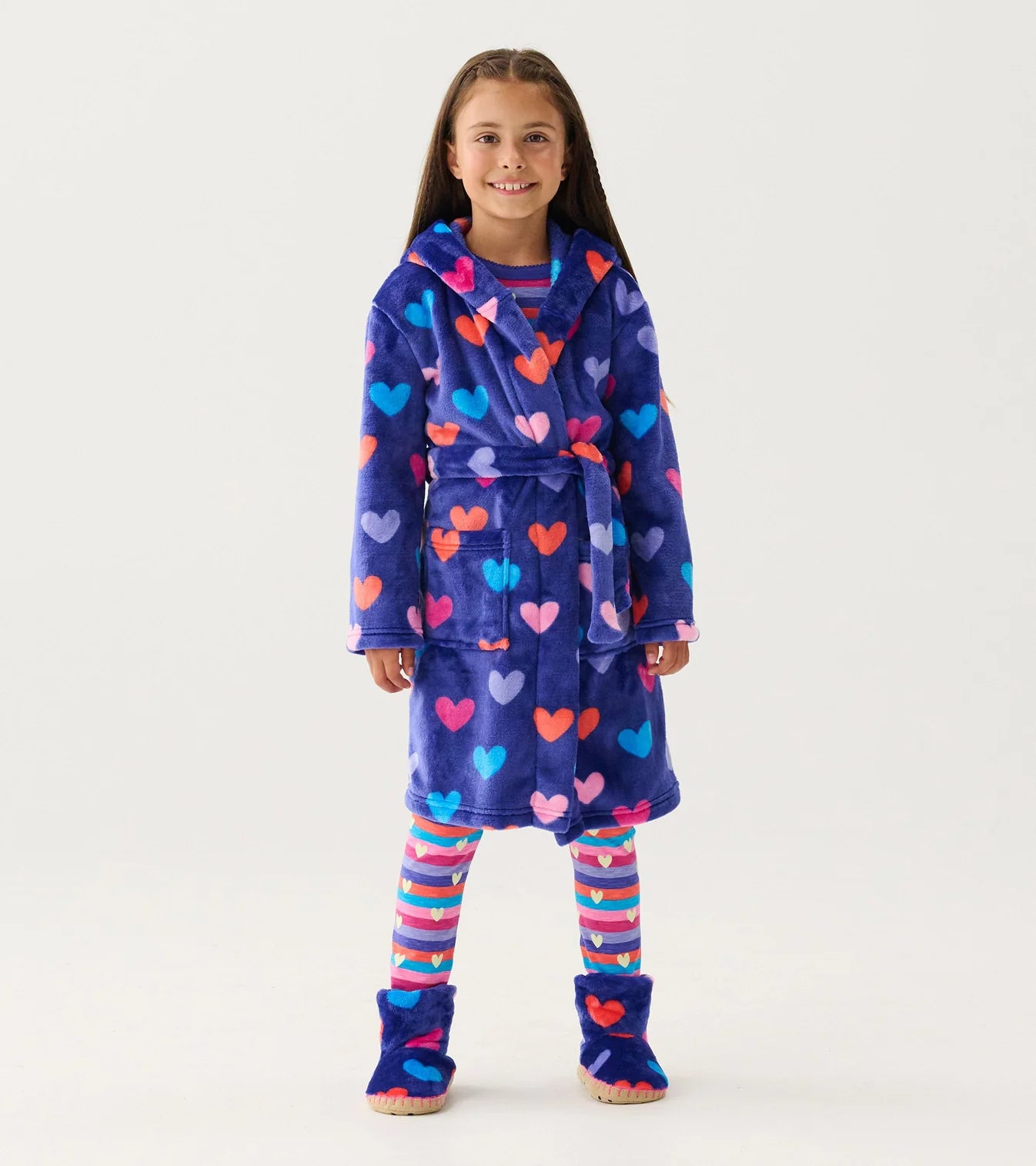 Navy Fleece Hearts Robe