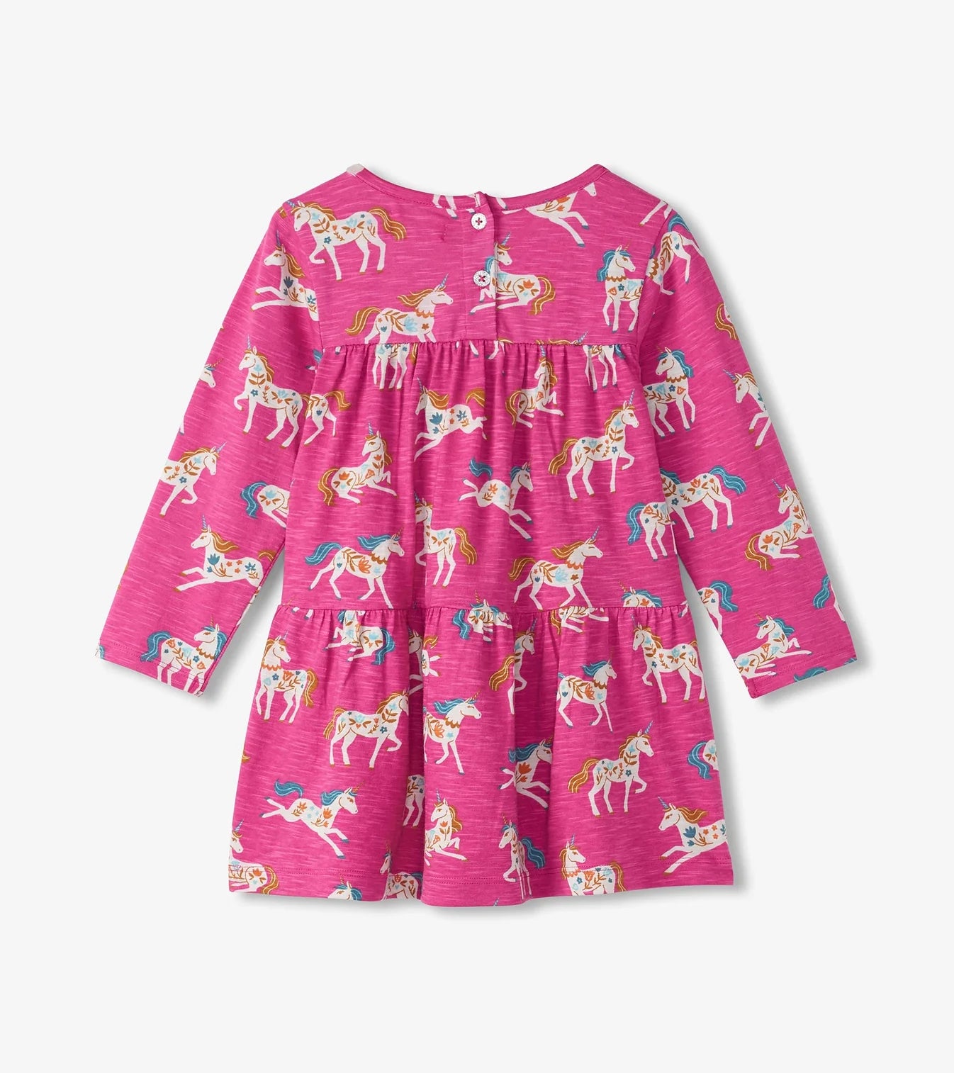 Hot Pink Folksy Unicorns Gathered Dress