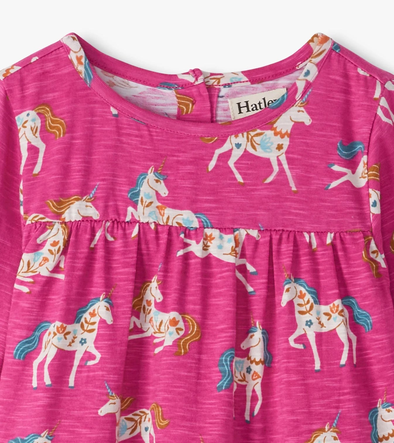 Hot Pink Folksy Unicorns Gathered Dress