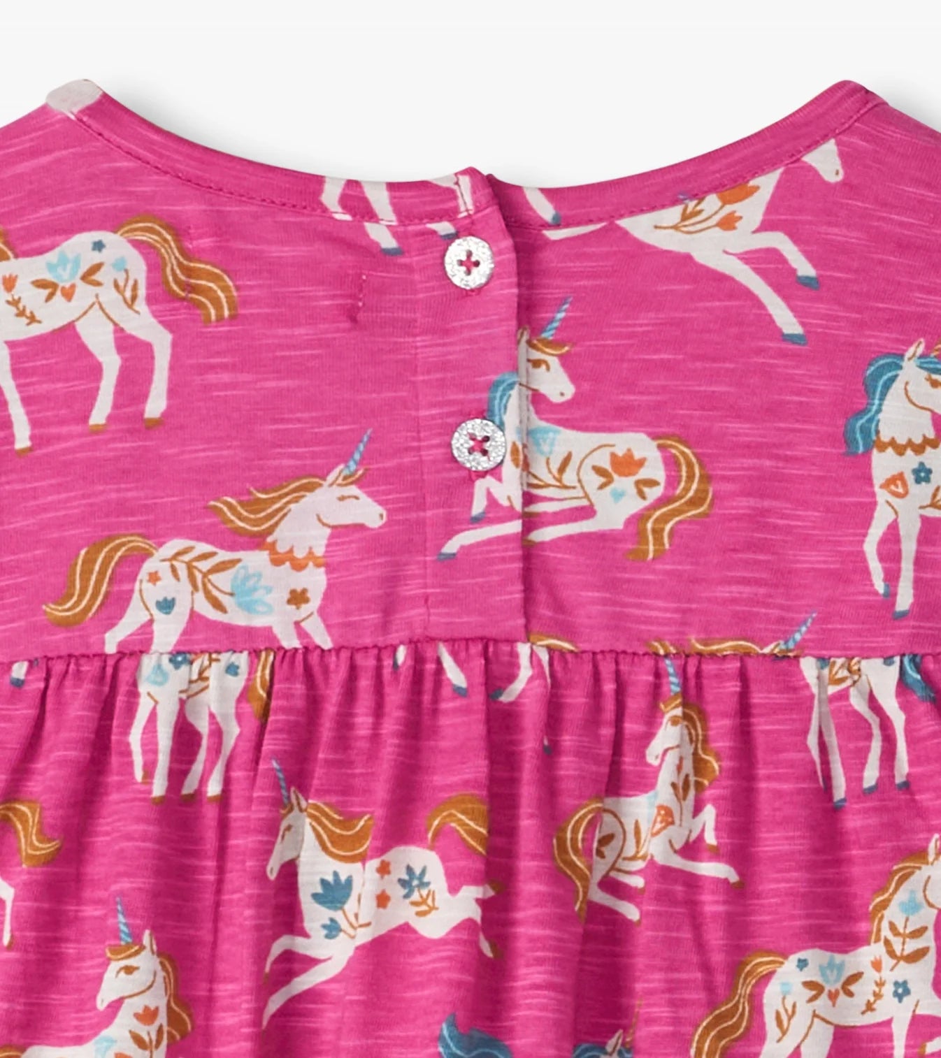 Hot Pink Folksy Unicorns Gathered Dress